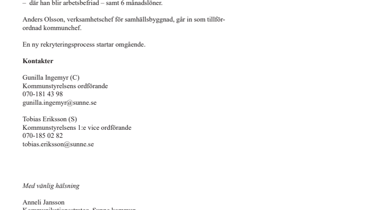 Kommunchefen i Sunne sägs upp