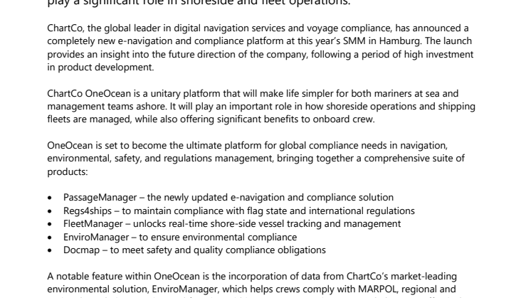 ChartCo announces a comprehensive new integrated platform at SMM 2018