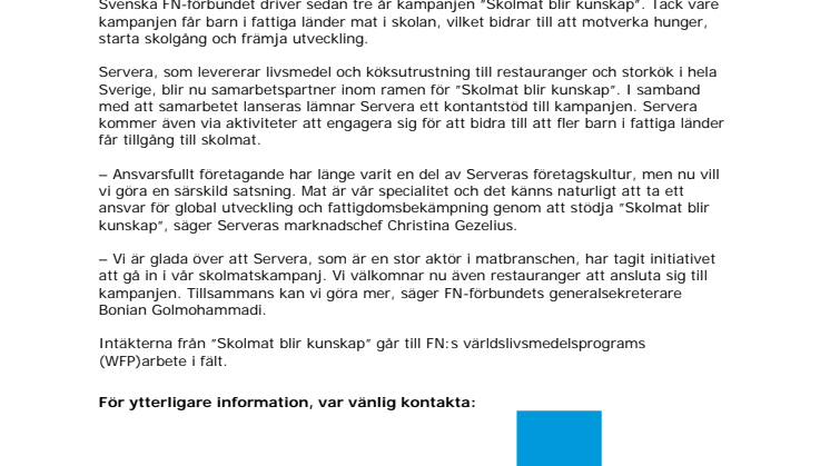 Servera och Svenska FN-Förbundet samarbetar om mat till skolbarn