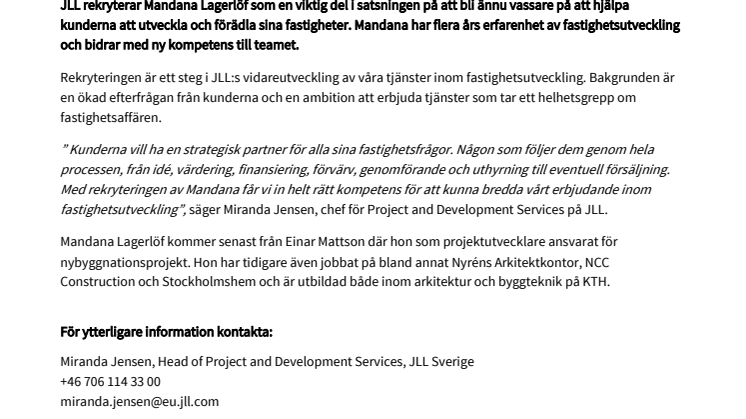 JLL rekryterar – satsar på fastighetsutveckling