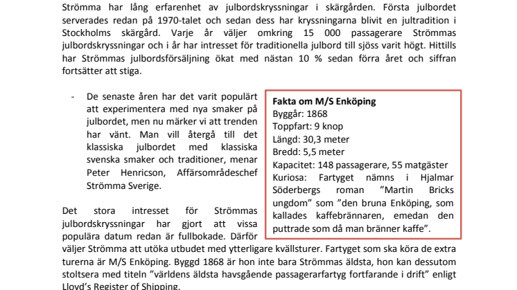 Svenskarna vill äta julbord till sjöss – 10 % ökning i år