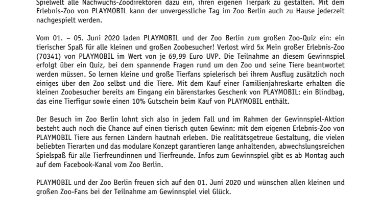 Tierischer Spaß: PLAYMOBIL und der Zoo Berlin laden zum großen Zoo-Quiz ein
