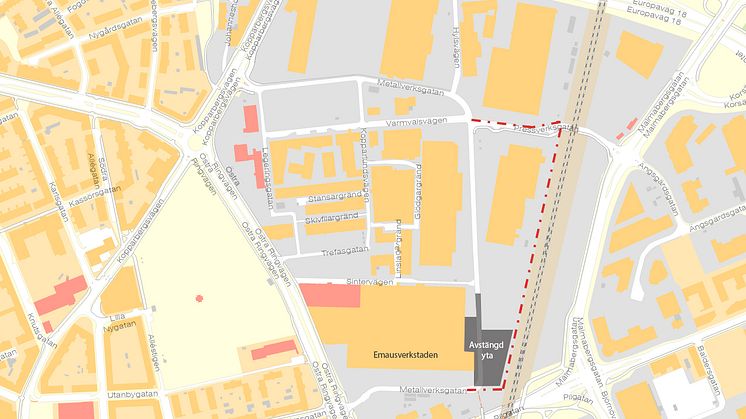 Karta avstängning och omledning Kopparlunden med Emausverkstaden