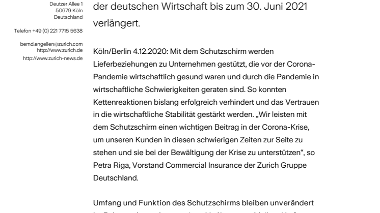 Corona-Krise: Bundesregierung, Zurich und weitere Kreditversicherer haben die Laufzeit ihres gemeinsamen Schutzschirms für die Lieferketten der deutschen Wirtschaft bis zum 30. Juni 2021 verlängert. 