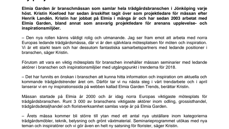Ny projektledare för Elmia Garden