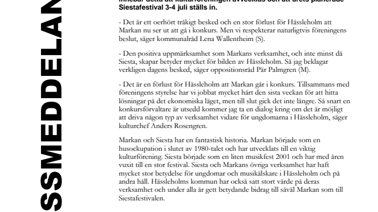 Kulturföreningen Markan ansöker om konkurs – Siesta ställs in: "Ett oerhört tråkigt besked och en stor förlust för Hässleholm”