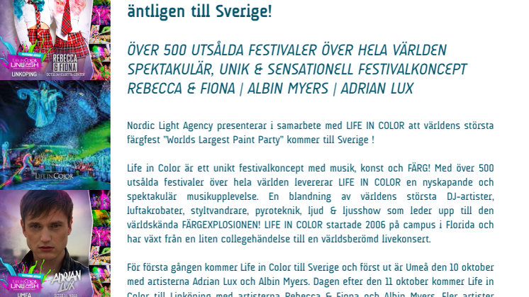 Succéfestivalen LIFE IN COLOR kommer äntligen till Sverige! 