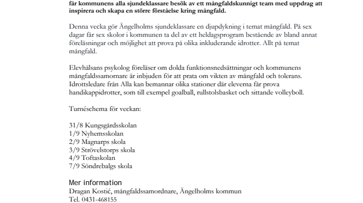 Mångfaldsvecka för Ängelholms sjuor