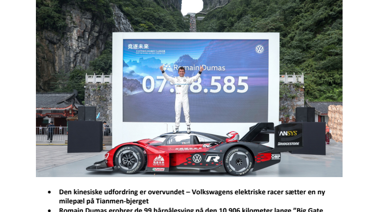 Volkswagen ID.R sætter rekord på det kinesiske Tianmen-bjerg