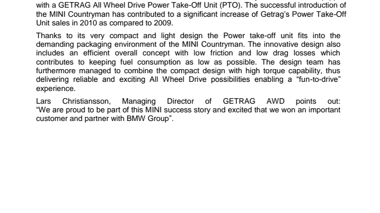 Innovative design and low fuel consumption increase sales of Getrag All Wheel Drive systems
