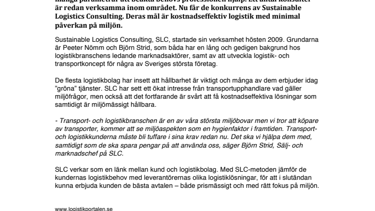 Sustainable Logistics Consulting lanserar hållbar logistik