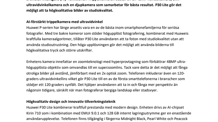 Huawei lanserar P30 Lite: utrustad med trippelkamera och 48 MP huvudkamera