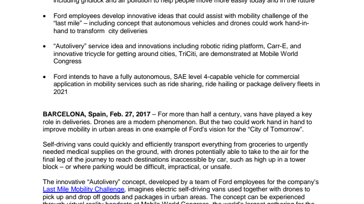 City of Tomorrow - Autolivery på MWC 2017
