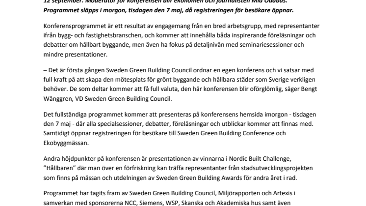 Bostadsministern en av talarna på Sweden Green Building Conference 2013