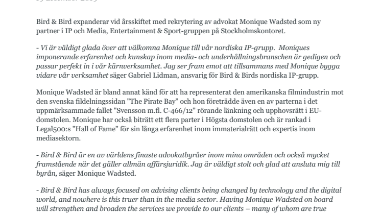 Monique Wadsted - ny Partner på Bird & Bird