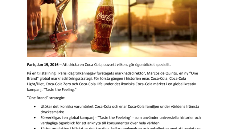 Coca-Cola tillkännager ”One Brand” global marknadsföringsstrategi