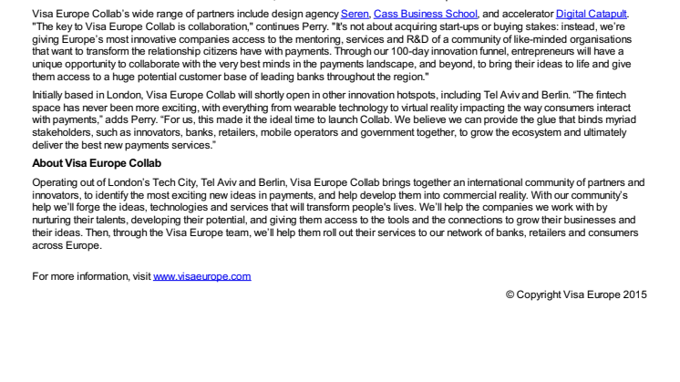 Visa Europe Collab opens its doors to a new generation of payments services