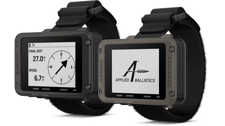 Ranteeseen kiinnitettävissä Garmin Foretrex 801- ja 901-GPS-laitteissa on taktisia ja ballistisia ominaisuuksia