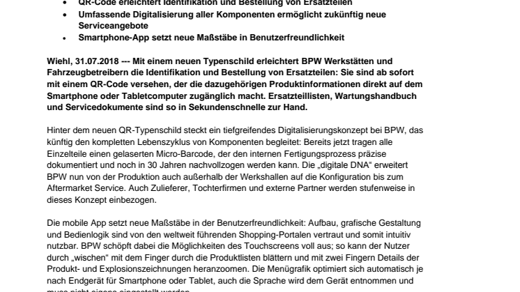 BPW Achsen mit neuem QR-Typenschild: „digitale DNA“ von der Konfiguration über die Produktion bis zum Ersatzteilservice