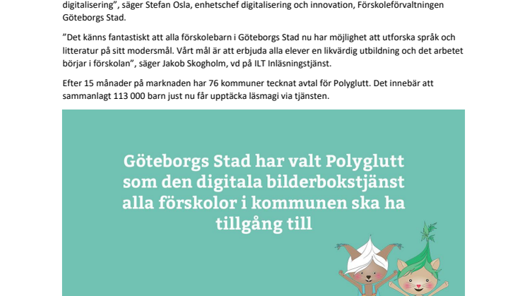 23 000 barn i Göteborgs Stad får upptäcka läsmagi med Polyglutt 