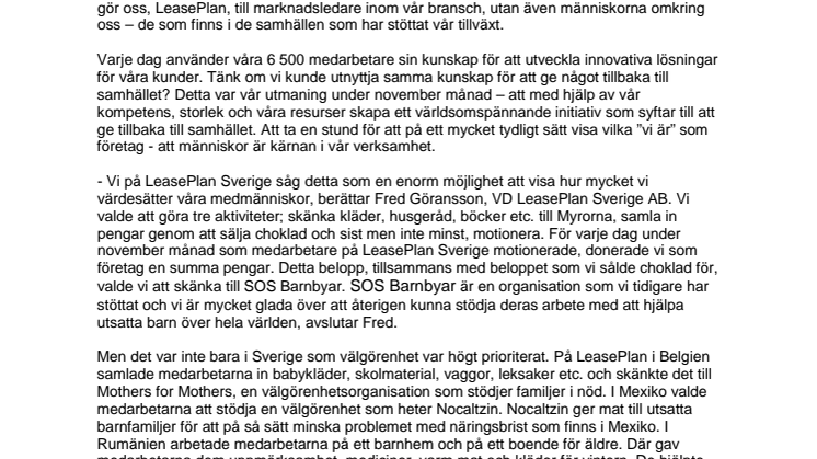 6 500 engagerade sig i LeasePlans välgörenhetsmånad