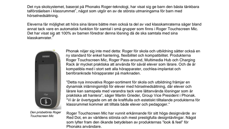 Phonaks nya och lättanvända Roger skolprodukter förbättrar möjligheten för skolelever med nedsatt hörsel att lära