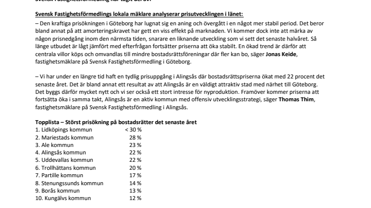 Ny statistik för Västra Götaland visar: Här har bopriserna stigit mest – kommun  för kommun