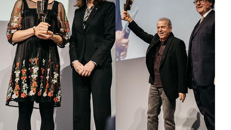 Die Bilder des Kulturpreis-Abends: Sonderpreisträgerin Martina Schwarzmann (l.) mit Laudatorin, Staatsministerin Marion Kiechle, und Kunstpreisträger Günther Sigl (2. v. r.) mit Laudator Richard Loibl, Direktor des Hauses der Bayerischen Geschichte.