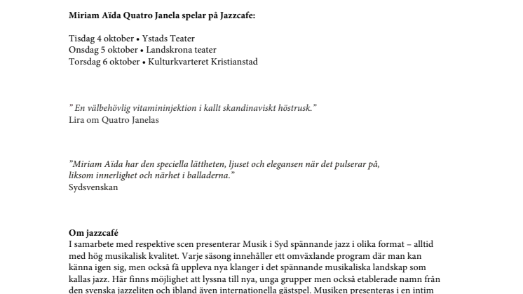 Låt dig värmas av brasilianska rytmer när Miriam Aïda kommer till Jazzcafé!
