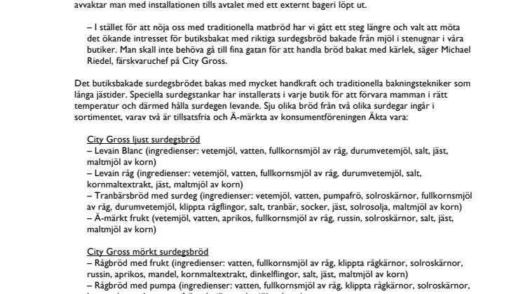 City Gross storsatsar på butiksbakat surdegsbröd i alla butiker