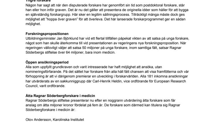 Ragnar Söderbergforskare i medicin 2012