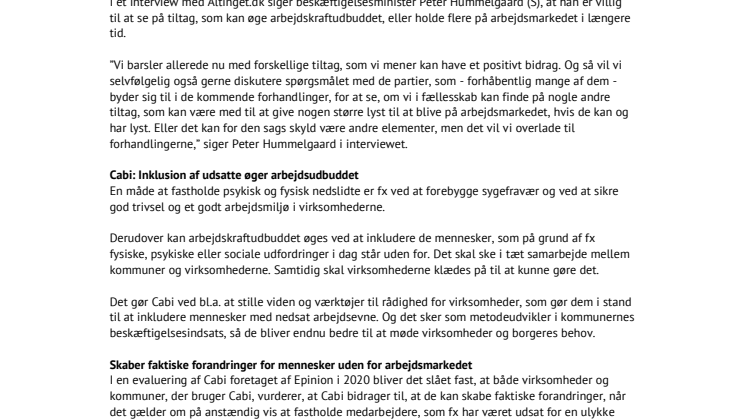 Cabi er med til at øge arbejdskraftudbuddet
