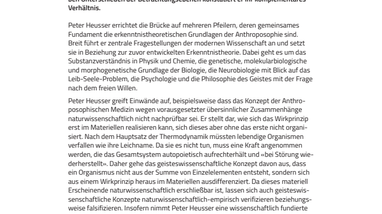 Komplementarität von Naturwissenschaft und Anthroposophie. Habilitationsschrift von Peter Heusser im Verlag am Goetheanum