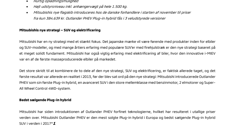Mitsubishi Outlander PHEV, verdens mest solgte SUV Plug-in hybrid indtager Danmark