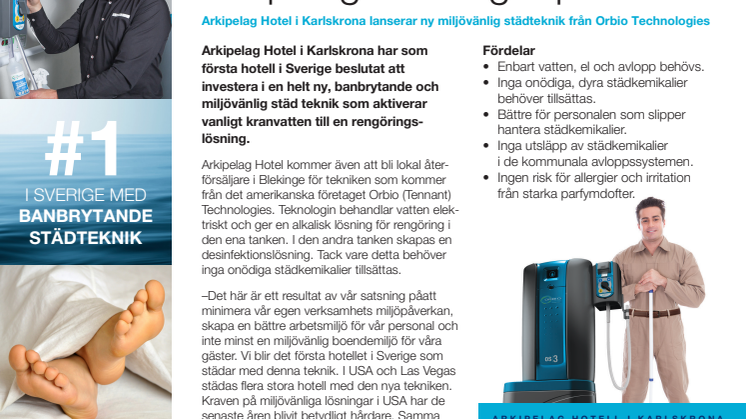 Arkipelag Hotel lanserar som första hotell i Sverige ny miljövänlig städteknik från Orbio Technologies