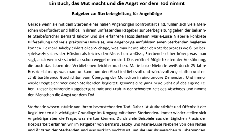 Ein Buch, das Mut macht und die Angst vor dem Tod nimmt - Ratgeber zur Sterbebegleitung für Angehörige