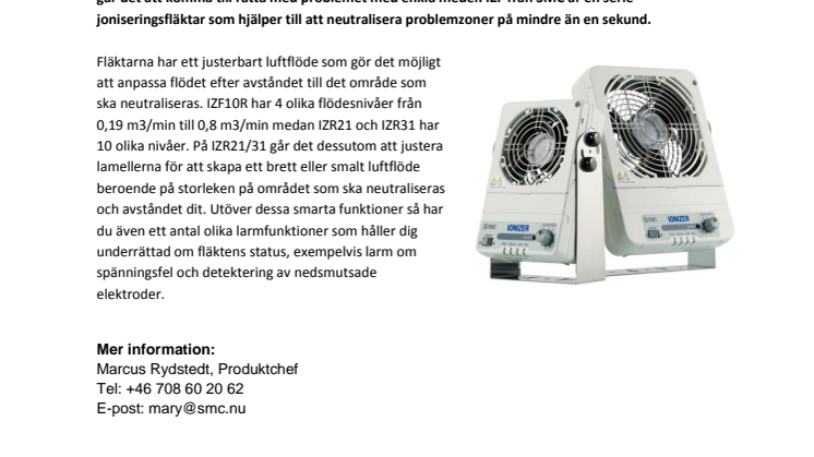 IZF från SMC hjälper dig att ta kontroll över statisk elektricitet