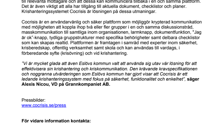 Eslövs kommun väljer CoCrisis som krishanteringssystem