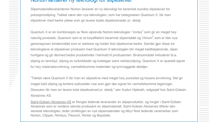 Norton lanserer ny teknologi for slipeskiver