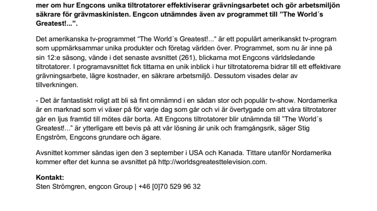 Engcon stal showen i amerikanskt tv-program – tiltrotatorerna utnämndes till ”världens bästa”