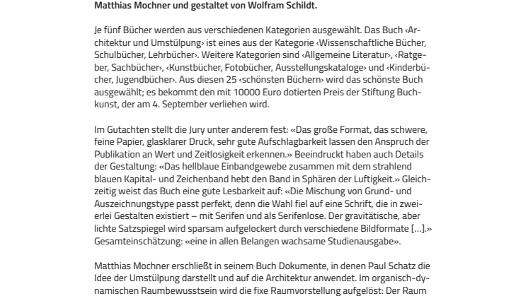Stiftung Buchkunst prämiert ‹Architektur und Umstülpung› aus dem Verlag am Goetheanum