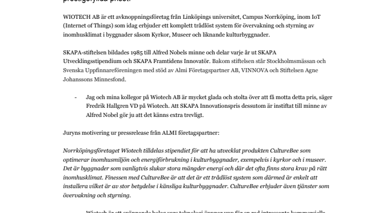 Trådlös klimatkontroll för kulturbyggnader får prestigefyllt pris
