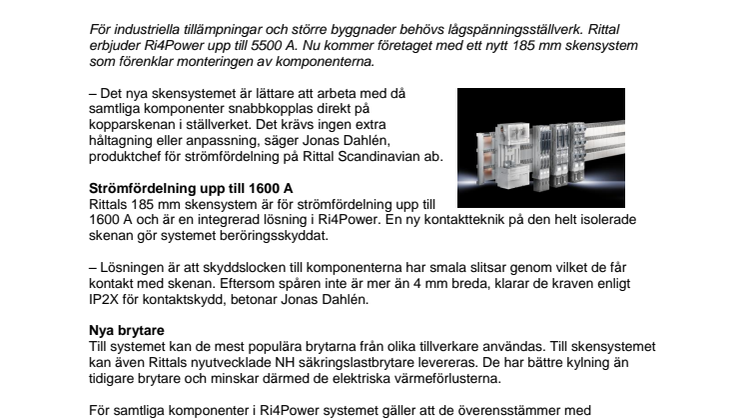 Rittal breddar Ri4Power för lågspänningsställverk