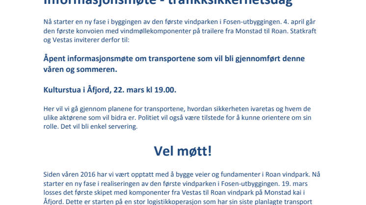 Informasjonsmøte - trafikksikkerhetsdag i Åfjord 22. mars