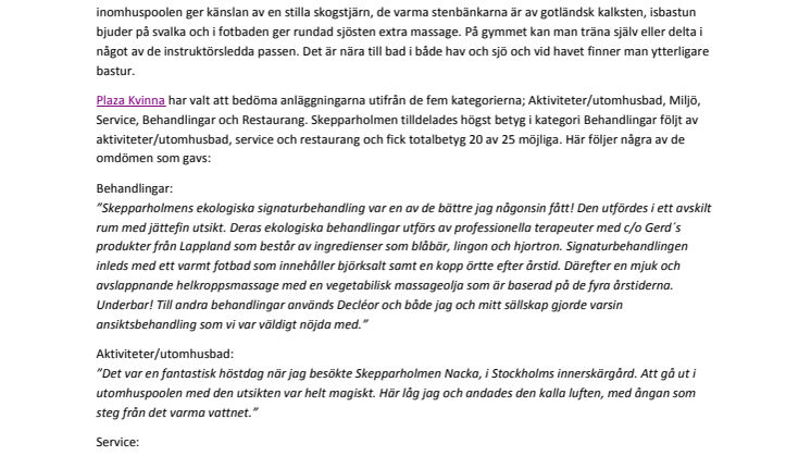 Skepparholmen Nacka utsett till ett av Sveriges bästa spa