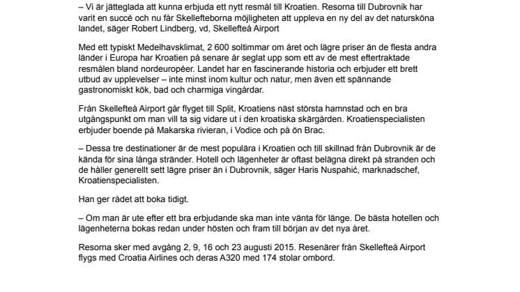 Split ny charterdestination från Skellefteå Airport