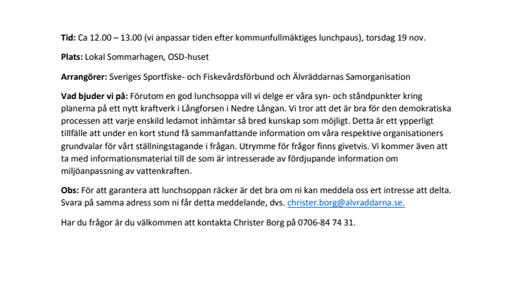 Inbjudan informationsmöte kring Långforsens kraftverk
