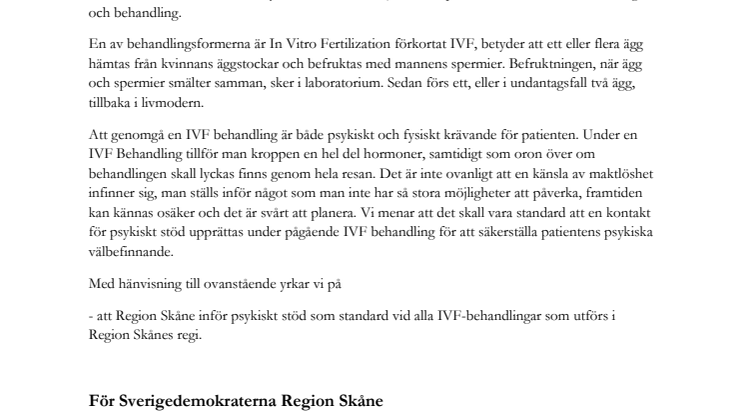 Motion: Erbjud psykiskt stöd vid IVF behandlingar