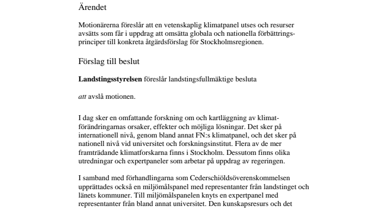 Motion om vetenskaplig klimatpanel (V)