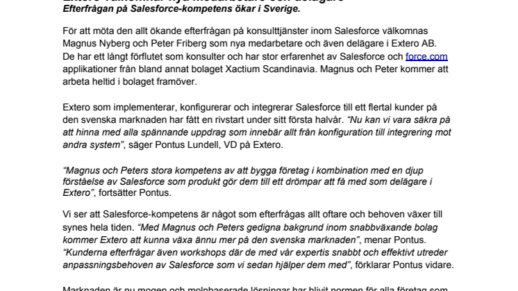 Extero välkomnar nya medarbetare och delägare